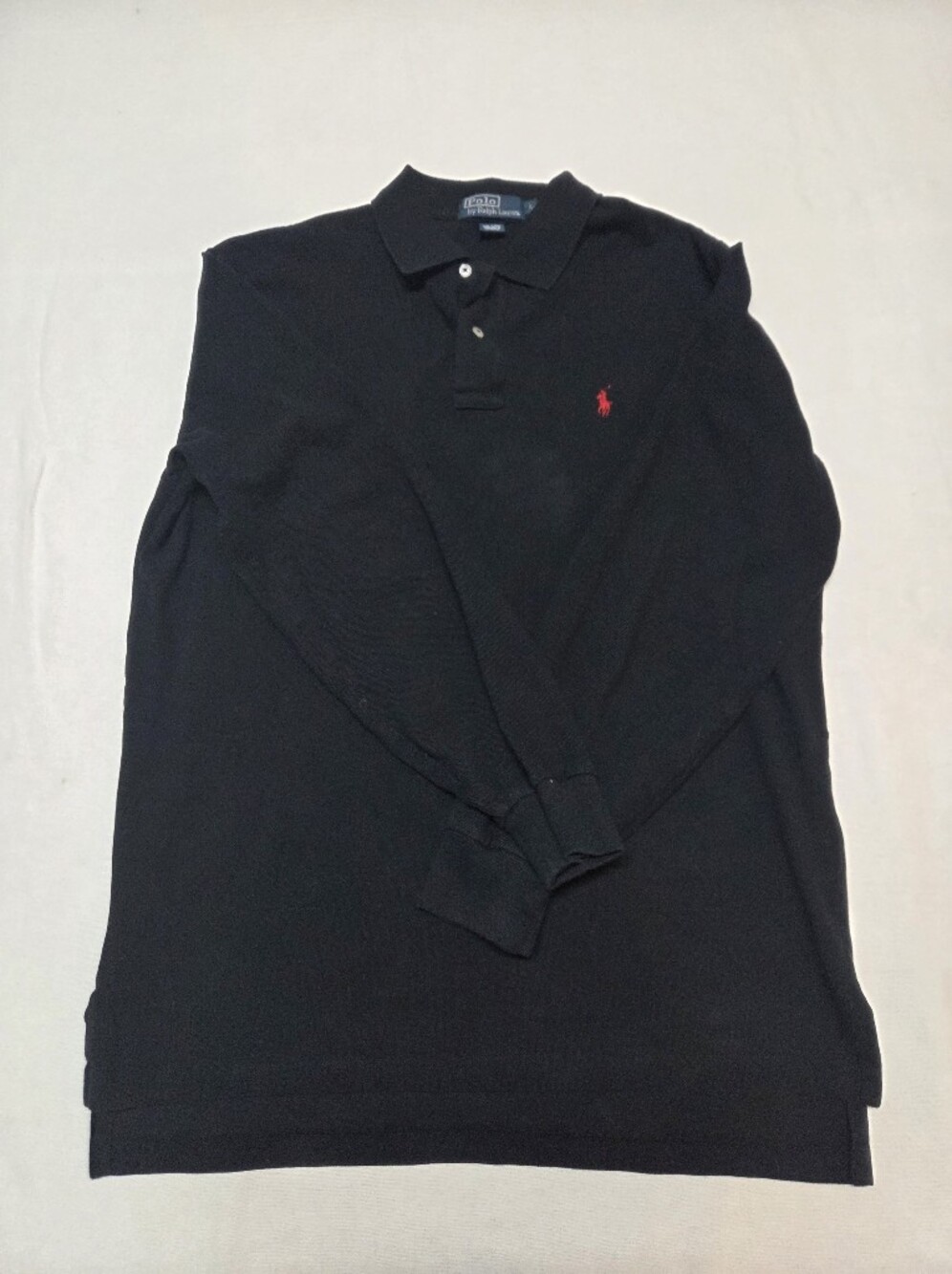 Polo by Ralph Lauren Black Long Sleeve Polo with Red Pony Logo Size L